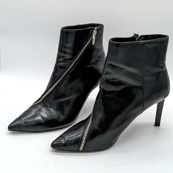 Bershka Black Patent Leather Pointy Toe Sillito Zip-up Bootie 36 US 5/6 - Picture 1 of 13